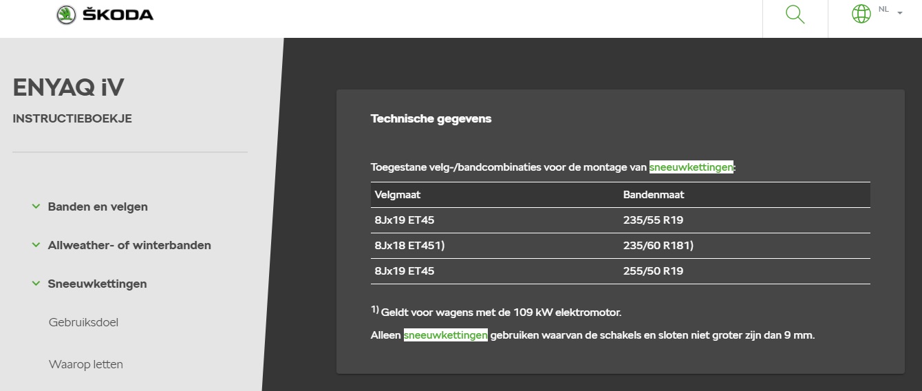 Skoda Enyaq iv bandenmaten