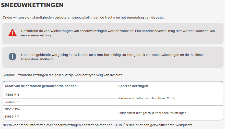 Instructieboekje C3 Aircross over sneeuwkettingen Instructieboekje C3 Aircross over sneeuwkettingen