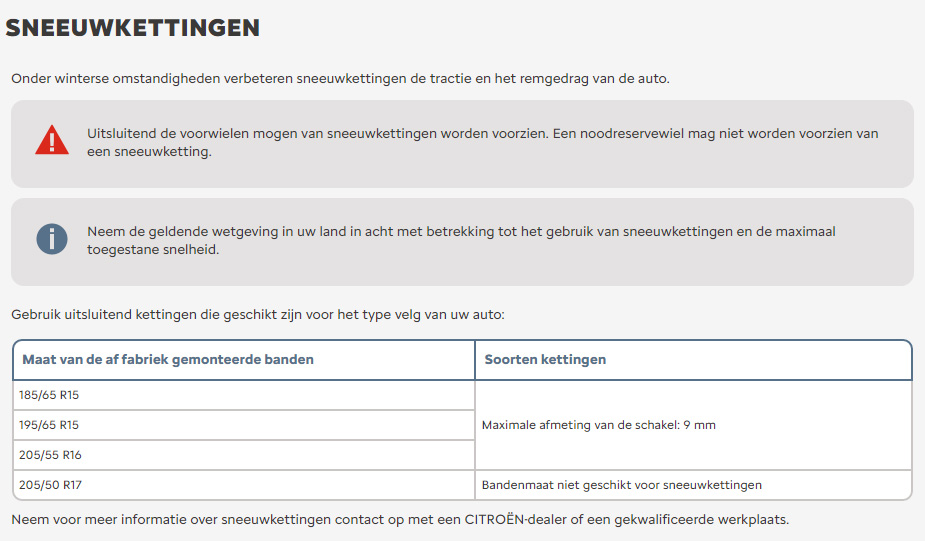 Citroen C3 instructieboekje over Sneeuwkettingen Citroen C3 instructieboekje over Sneeuwkettingen