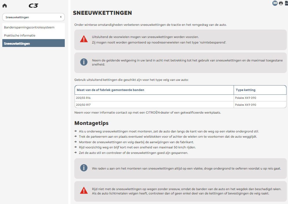 Citroen C3 / E-C3 sneeuwkettingen Citroen C3 / E-C3 sneeuwkettingen
