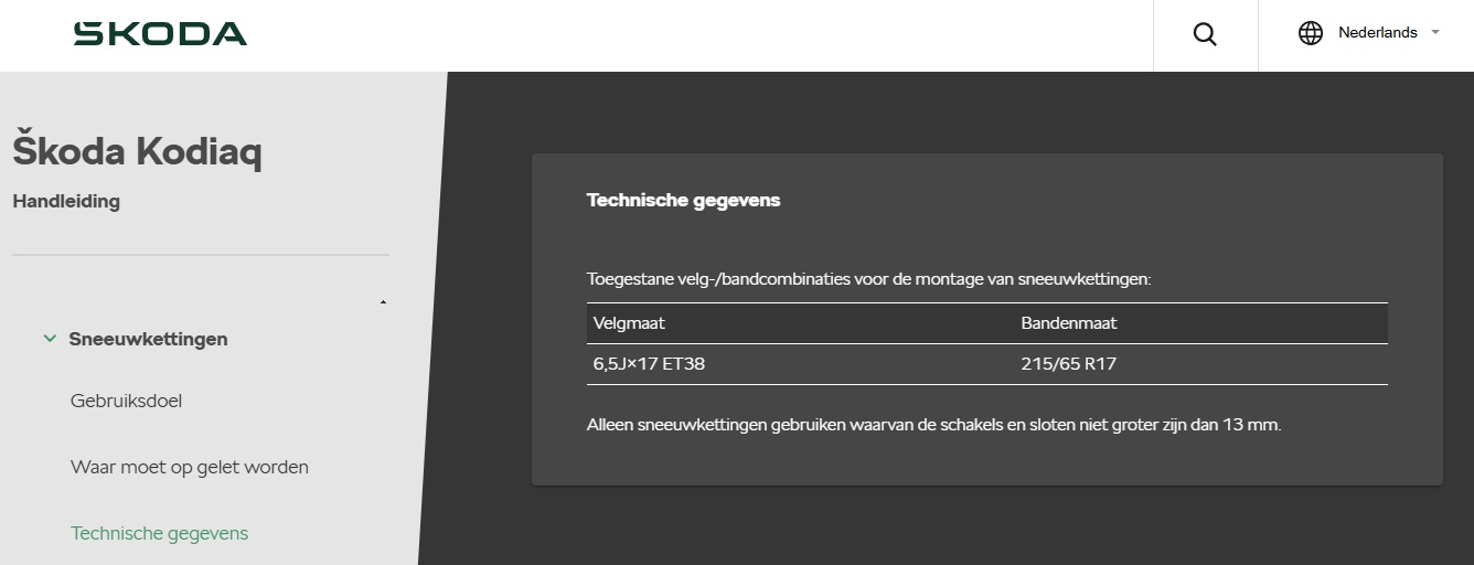 Skoda Kodiaq handleiding sneeuwkettingen Skoda Kodiaq handleiding sneeuwkettingen